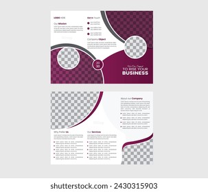This business trifold leaflet flyer template includes the Perple square geometric vector flat design collection.