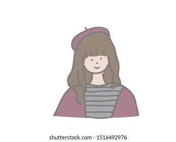This is a bust-up illustration of a fashionable girl like a college student.
