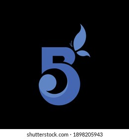 this is a butterfly logo with number five and letter b. and it drawn n the black background