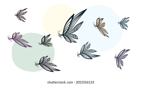 This is a butterfly themed line art with pastel colors behind it isolated on a white background.