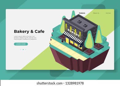 This cafe is very nice with two floors and has three windows that reach the garden - All elements on this template are editable with vector software