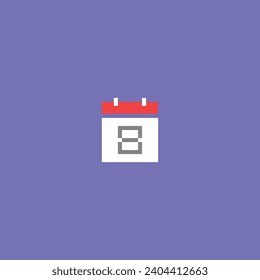  this is calendar icon in pixel art with simple color and purple background ,this item good for presentations,stickers, icons, t shirt design,game ass