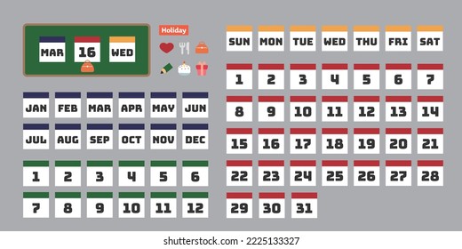 This is a calendar icon set.
You can make a calendar by arranging parts.