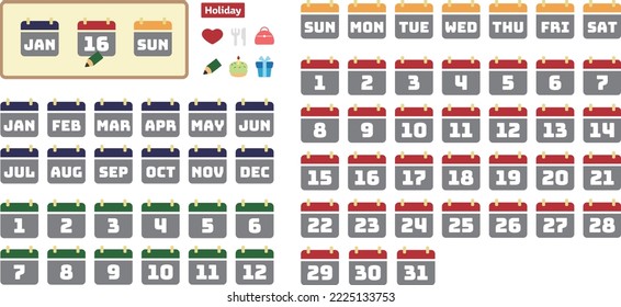 Este es un conjunto de iconos de calendario.
Puede hacer un calendario organizando piezas.