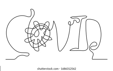 This calligraphy text means COVID-19 or new coronavirus. Single line art isolated on white background.
