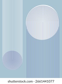 This calm boho minimal design combines abstract circles and modern arches in misty blue, featuring a serene neutral pattern, dusty rose vector, clay tones, minimalist geometry
