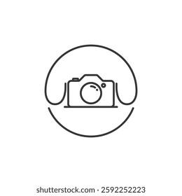 This camera icon features a minimalist line drawing of a camera within a circle, symbolizing photography functions in digital interfaces. Its simplicity ensures instant recognition and ease of use