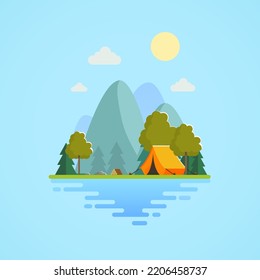 This camping-themed image is suitable for use as a wall decoration or as a background wallpaper, screensaver,  