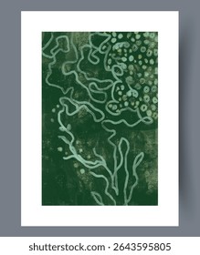 Esta é uma cativante obra de arte botânica verde-abstrata que mostra belos padrões orgânicos