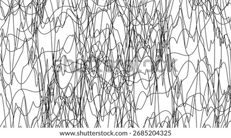 This captivating abstract showcases a myriad of black, chaotic lines on a pristine white background, evoking a sense of unpredictable, artistic scribbles and tangled complexity