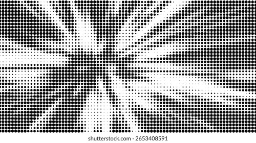Esta arte cativante mostra um padrão dinâmico de círculos pretos em um fundo branco, criando um design visualmente intrigante com uma estética de meio-tom e formas abstratas.