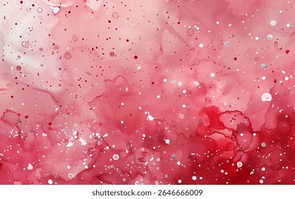 This captivating artwork showcases a vibrant blend of red watercolor with shimmered silver dots dispersed throughout, creating an eye-catching and dynamic visual experience full of texture