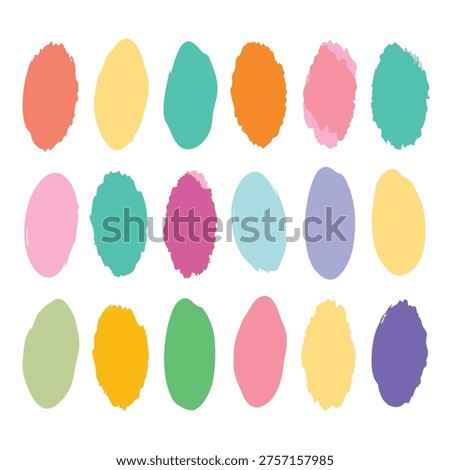 This captivating collection features abstract watercolor brushstrokes in a variety of rounded, organic shapes, showcasing a harmonious blend of soft and vibrant colors. The unique textures and spontaneous forms make them perfect for adding a one-of-a-kind artistic and cheerful touch to creative projects, from digital backgrounds to contemporary art pieces.