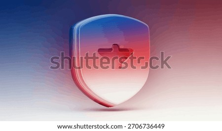 This captivating image showcases a sleek, modern security shield icon adorned with a vibrant gradient of red, white, and blue. Representing cyber security, protection, and technological advancement,