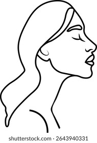 Esta cativante ilustração mostra o perfil de uma mulher, enfatizando um humor gracioso e sereno.