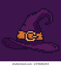 This captivating pixel art illustration features a classic witch hat, evoking the essence of Halloween. Crafted with meticulous detail, the witch hat takes center stage, with each pixel carefully plac