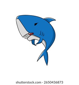 This captivating vector illustration features a dynamic and stylized blue shark. This design is perfect for a variety of uses including mascots, logos, t-shirt prints, merchandise, or any project.