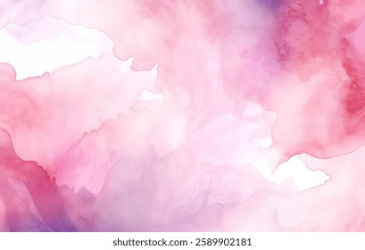 This captivating watercolor background features a blend of soft pink and purple hues, creating an abstract design with gentle brushstrokes and splashes. Perfect for artistic projects