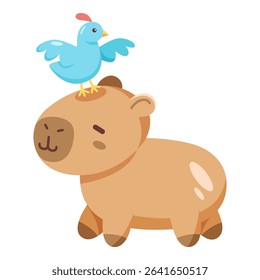 This Capybara with little bird on its head illustration is suitable for Capybara lover, wildlife animal, etc.