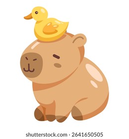 This Capybara with little duck on its head illustration is suitable for Capybara lover, wildlife animal, etc.