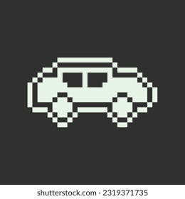 este es un icono de coche que usa un estilo de 1 bit en el arte de píxeles con color blanco y fondo negro, este elemento es bueno para presentaciones, pegatinas, iconos, diseño de camisetas, activos de juego, logotipo y su proyecto.