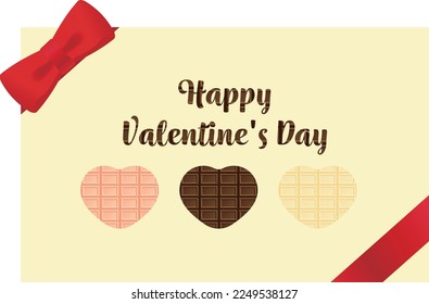 Esta es una carta con 3 chocolates en forma de corazón y una cinta.
