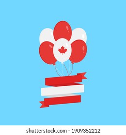 This is a card with a balloon and ribbon for Canada Day first of July. Vector illustration.