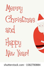 This is a card for Christmas and New Year with Santa Claus who peeks from the corner