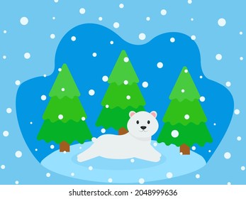  This is a card with a cute polar bear. Vector winter illustration.