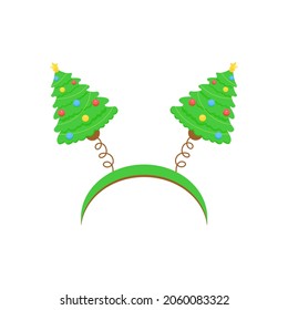 This is a carnival hoop for the head. For Christmas, festival, party, holidays costume. The attribute of costume. Headband with Christmas tree-shaped ears isolated on a white background.