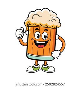 this is Cartoon beer Kawaii sticker, on white background, vector illustration.