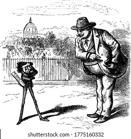 This Cartoon Caricature By Thomas Nast Depicts Carl Schurz And German Vote., Vintage Line Drawing Or Engraving Illustration. 