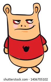 This is cartoon character wearing red t-shirt., vector, color drawing or illustration. 