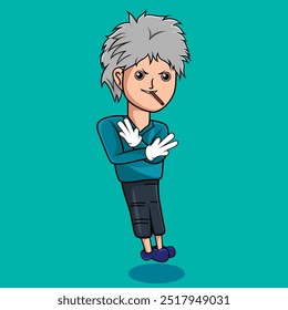 This cartoon cool guy animated mascot vector design with a blue background is very suitable for children's t-shirts and others.