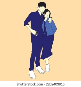 this is a cartoon of a couple hugging in the same color clothes 
