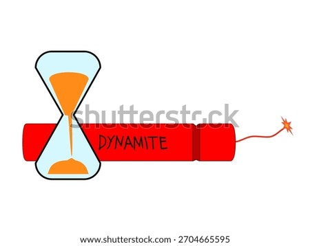 This cartoon design combines a dynamite stick with a lit fuse and a running hourglass, visually symbolizing a "time bomb," an approaching deadline, or a high-risk situation.