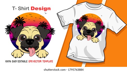 This cartoon dog vector design is suitable for screen printing clothes that are very easy to edit