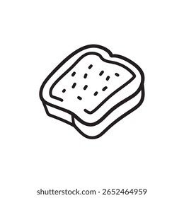 Este é um desenho animado de uma fatia de pão em contornos pretos sobre um fundo branco. A fatia mostra buracos visíveis, fazendo parecer que foi torrada.