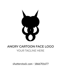 This is cartoon face with the color of black and white. It is angry cartoon face. It is minimal and modern.