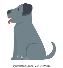 This cartoon features a cute gray dog sitting with its tongue sticking out