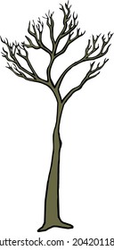 This cartoon features a spooky dead tree without leaves.