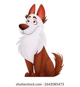 This is a cartoon illustration of a cute dog with brown and white fur, sitting upright and looking at the viewer with a gentle, friendly expression.