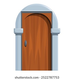This cartoon illustration features an ancient wooden door with a stone archway, perfect for projects related to history, fantasy, and mystery