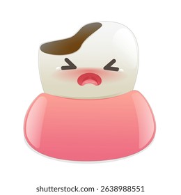 This cartoon illustration features a broken tooth character expressing pain, highlighting common dental issues in a fun and engaging way.