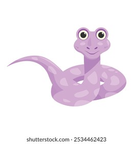 This cartoon illustration features a cute purple snake curled up, with big eyes and a sweet smile, perfect for children's books or any project that needs a touch of whimsy