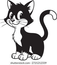 Diese Cartoon-Illustration zeigt eine süße Katze mit einem lächelnden Gesicht. Es ist glücklich bezaubernde häusliche Kätzchen Haustier Tiercharakter, ideal für Design-Projekte.