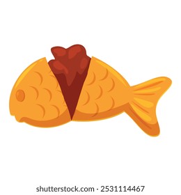 This cartoon illustration features a golden brown bungeoppang with its mouth open, showing a sweet red bean paste filling