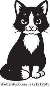 Diese Cartoon-Illustration zeigt eine sitzende Katze mit glücklichem Gesicht. Es ist bezaubernd Haustier Kätzchen Haustier Charakter, Vektorlinie Kunst für Design-Projekte.