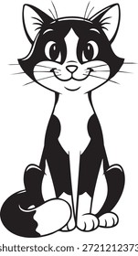 Diese Cartoon-Illustration zeigt eine sitzende Katze mit glücklichem Gesicht. Es ist bezaubernd Haustier Kätzchen Haustier Charakter, Vektorlinie Kunst für Design-Projekte.