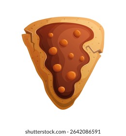 This cartoon illustration features a triangleshaped cookie with a crumbly crust and a delicious brown filling, complemented by orange bubbles perfect for sweetthemed designs.